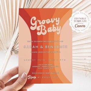 Groovy Babyparty Einladung Vorlage, Unisex Babyparty Karte, druckbare unisex Babyparty Vorlage, einfache Einladung