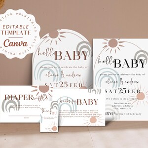 Moderne Baby-Q Gemeinsame Babyparty Vorlagenbündel, geschlechtsneutrale Paare Babyparty, druckbare Einladungs-Dankeskarte, einfache Einladung
