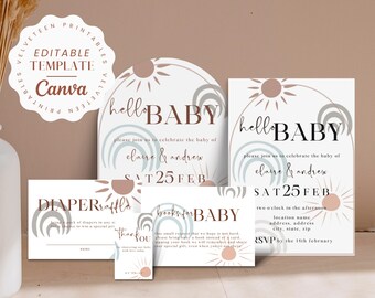 Modern Baby-Q Shower Invitation Set: Gender Neutral, Printable (Canva Template)