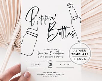 Baby-Q Invitation Template, Co-ed BBQ Baby Shower Invite, Gender Neutral Backyard BBQ Party, Editable Canva Printable, Modern Couples Shower