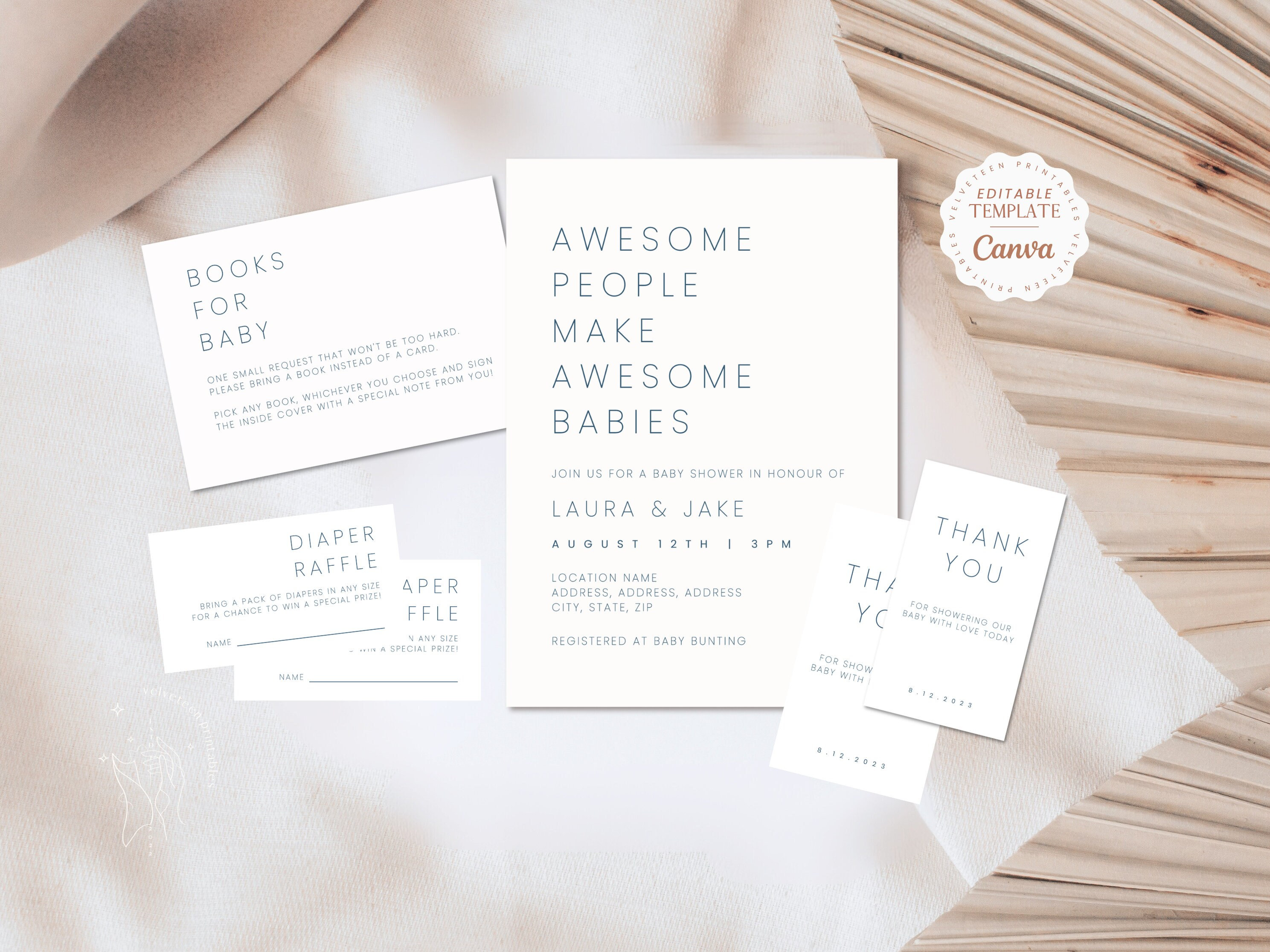 Modern Funny Minimal Baby-Q Suite, Couples Co-ed Gender Neutral Baby Shower | Laura Minimalist | EDITABLE TEMPLATE, PRINTABLE #208