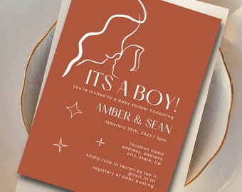 Modern Baby Shower Invitation Template: Boy Co-ed Design (Digital Download)