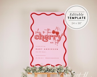 Cherry on top baby shower invitation, Cherry on Top Baby-Q Welcome Sign, Instant Download Editable Template, Coed Couples Baby-Q COTC17