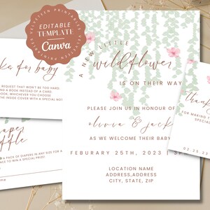 Plantilla de invitación a baby shower mixta moderna y linda, invitación a baby shower neutral, plantilla de invitación a baby shower imprimible, invitación simple mixta