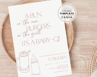 Baby-Q Invitation: Bun in Oven, Burgers on Grill (Printable Canva Template)