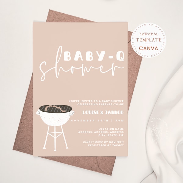 Minimal Couples Baby Shower Template, Co-ed Gender Neutral Baby-Q, Modern Invitation Canva Template | PRINTABLE EDITABLE TEMPLATE #226