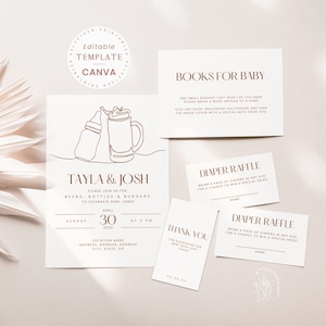 Lustige Paare Baby Shindig Einladung, Karten, Tags Set, Co-ed Gender Neutral Baby-Q, Canva Bundle | DRUCKBARE EDITIERBARE VORLAGE #232