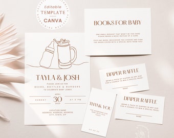 Funny Couples Baby Shindig Invitation, Cards, Tags Set, Co-ed Gender Neutral Baby-Q, Canva Bundle | PRINTABLE EDITABLE TEMPLATE #232