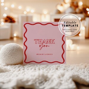 Wavy Border Baby Shower Party Favor Templates, Joint Couples Co-Ed Backyard Baby-Q, Thank you Card, Thanks Tag WB008