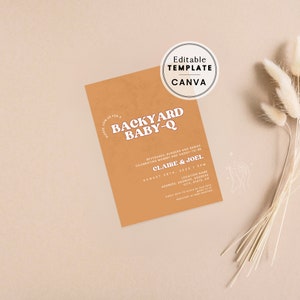 Minimal Couples Baby Shower Template, Co-ed Gender Neutral Baby-Q, Modern Invitation Canva Template | PRINTABLE EDITABLE TEMPLATE #185