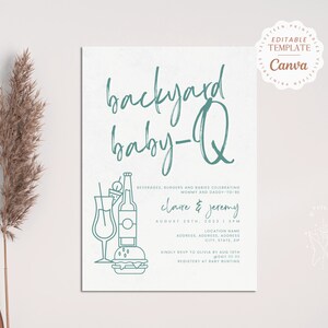 Genderneutrale co-ed Baby-Q douche uitnodiging sjabloon, Baby-q co-ed douchekaart, afdrukbare baby shower uitnodiging sjabloon, eenvoudige uitnodiging