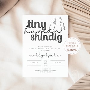 Minimal Couples Baby Shower Template, Co-ed Gender Neutral Baby-Q, Modern Invitation Canva Template | PRINTABLE EDITABLE TEMPLATE #210