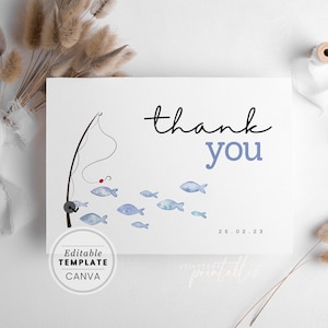 Little Fisherman Baby Shower Thank You Card, Thanks Card Canva Template, Couples Baby-Q Minimal Thank You Note | Digital Download, FM003