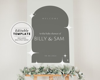 Sage Green Baby Shower Welcome Sign: Boho Greenery (Digital Download)
