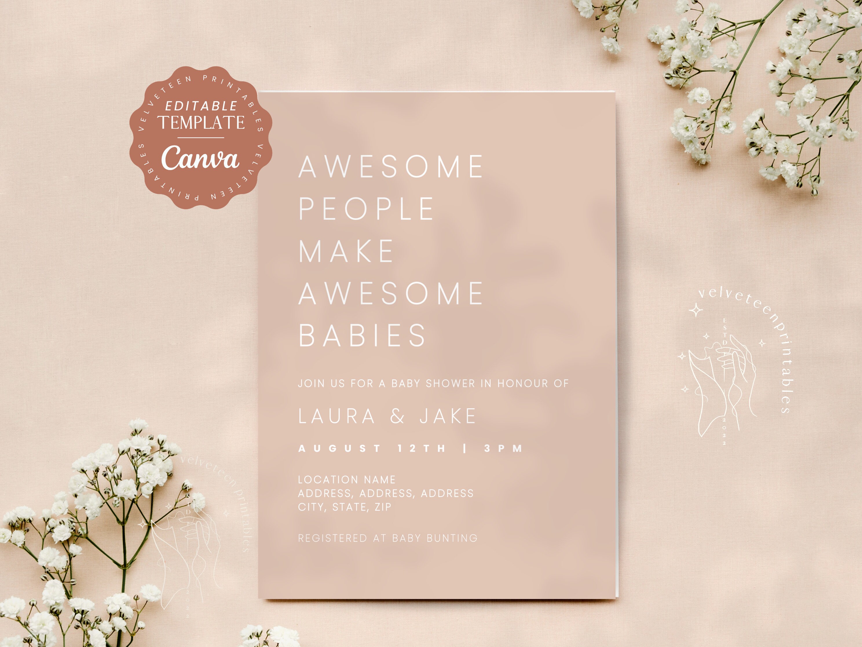 Funny co-ed Baby Shower Invite Template, Co-ed UNISEX Baby Shower Card, Printable unisex Baby Shower Canva Template, Simple Invitation