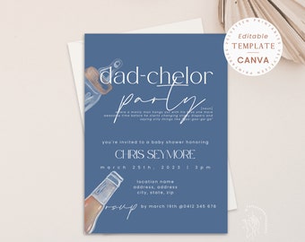 Dads Fun Beers Baby Shower Template, Co-ed Gender Neutral Baby-Q, Modern Invitation Canva Template | PRINTABLE EDITABLE TEMPLATE #251