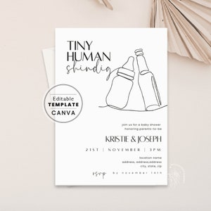 Tiny Human Shindig Baby Shower Invitation, Couples Co-ed Gender Neutral Baby-Q | Kara Minimalist | EDITABLE TEMPLATE, PRINTABLE #218