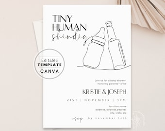 Tiny Human Shindig Baby Shower Invitation, Couples Co-ed Gender Neutral Baby-Q | Kara Minimalist | EDITABLE TEMPLATE, PRINTABLE #218