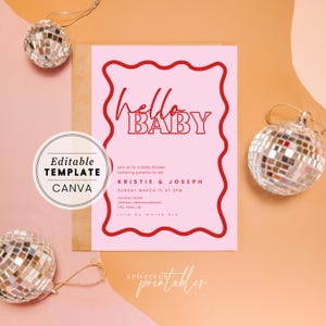 Most Fun Baby Shower Games 18 Bundle, Editable Gender Neutral Wavy Retro Border, Wishes Advice Bingo Trivia Bump Printable Template WB-01