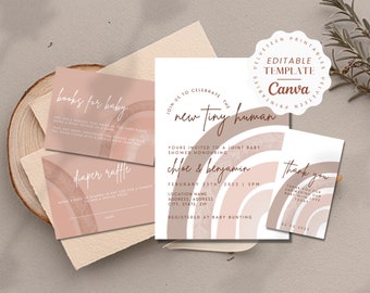 Baby-Q Shower Invitation Set: Gender Neutral, Couples Shower (Canva Template)