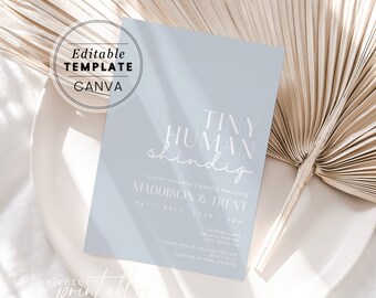 Minimalist Baby-Q Invitation: Gender Neutral Co-ed Shower (Editable Canva Template)