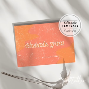 Retro Groovy Canva Thank You Card, ThankYou Note Template, Beer BBQ Couples Baby-Q Minimal Thanks Card, Joint Shower Digital Download, GR003