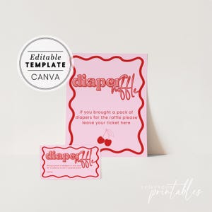 Cherry on Top Diaper Raffle Sign Printable, Diaper Raffle Tickets, Instant Download Wavy border, Modern Design Couples Baby-Q, COT005