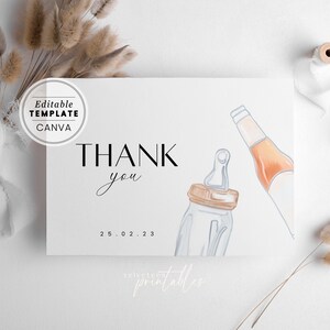 BEER Baby Baby-Q Shower Thank You Card, Thanks Card Canva Template, Couples Joint Baby-Q Minimal Thank You Note | Digital Download, BB003