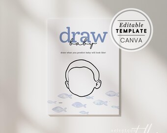 Fisherman Baby Shower Game: Draw Baby, Advice & Wishes (Editable Template)