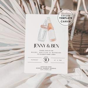 Minimal Couples Baby Shower Template, Co-ed Gender Neutral Baby-Q, Modern Invitation Canva Template | PRINTABLE EDITABLE TEMPLATE #289