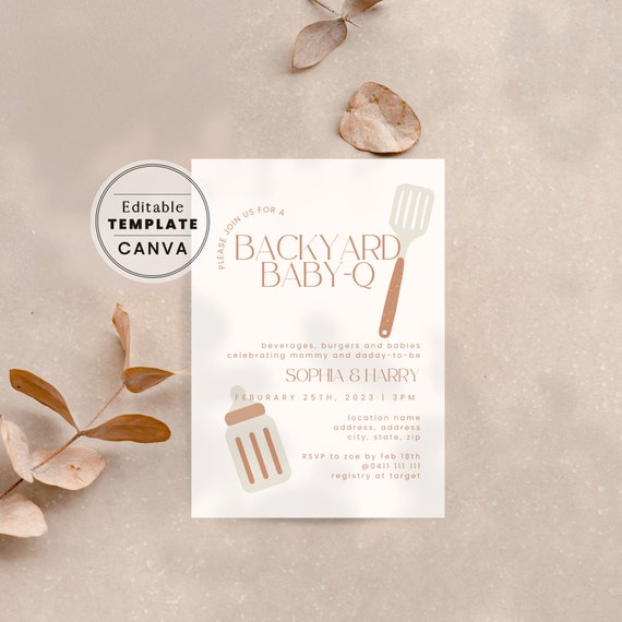 Backyard Baby-Q Invitation: Gender Neutral Couples Baby Shower (Editable Canva Template)