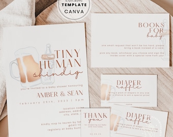Tiny Human Shindig Invitation Suite, Fun Couples Co-ed Gender Neutral Baby-Q | Savannah Shindig Shower  | EDITABLE TEMPLATE, PRINTABLE #082