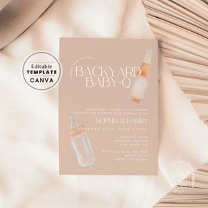 Minimal Couples Baby Shower Template, Co-ed Gender Neutral Baby-Q, Modern Invitation Canva Template | PRINTABLE EDITABLE TEMPLATE #292