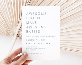 Minimalist Baby Shower Invitation: Gender Neutral, Couples (Editable Template)