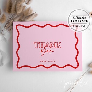 Groovy WAVY Border Canva Thank You, ThankYou Note Template, BBQ Couples Baby-Q Minimal Thanks Card, Joint Shower Digital Download, WB-03