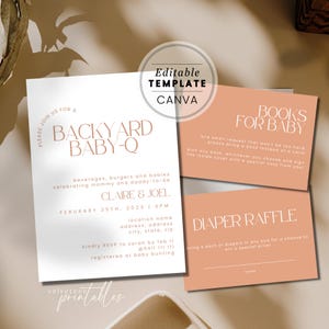 Pacote de convite para chá de bebê misto neutro de gênero Baby-Q para casais, modelo de pacote para chá de bebê Baby-Q, convite e cartões para chá de bebê DIY para impressão