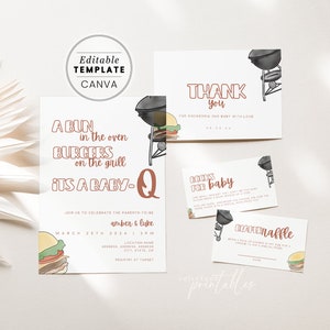 Funny Couples Baby Shindig Invitation, Cards, Tags Set, Co-ed Gender Neutral Baby-Q, Canva Bundle | PRINTABLE EDITABLE TEMPLATE #438
