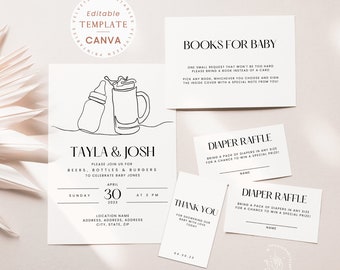 Co-ed Baby-Q Invitation Set: Couples Shower, Canva Template (Digital Download)
