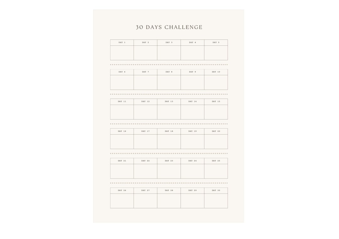 30 Day Challenge Printable, Instant Download, Minimal Challenge Sheet ...