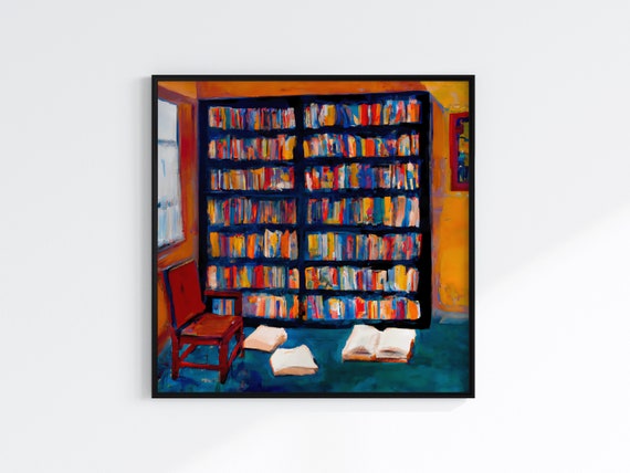 Bookshelf Wall Art Living Room Oil Painting Home Library - Etsy