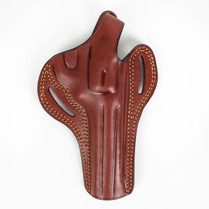 Fundas de cuero hechas a mano para revólver Smith and Wesson 686 con cañón de 5 pulgadas.