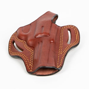 Funda de cuero hecha a mano para pistola, para llevar fuera del pantalón, para revólver Smith & Wesson 357 Magnum / 38 Special de 4 pulgadas.