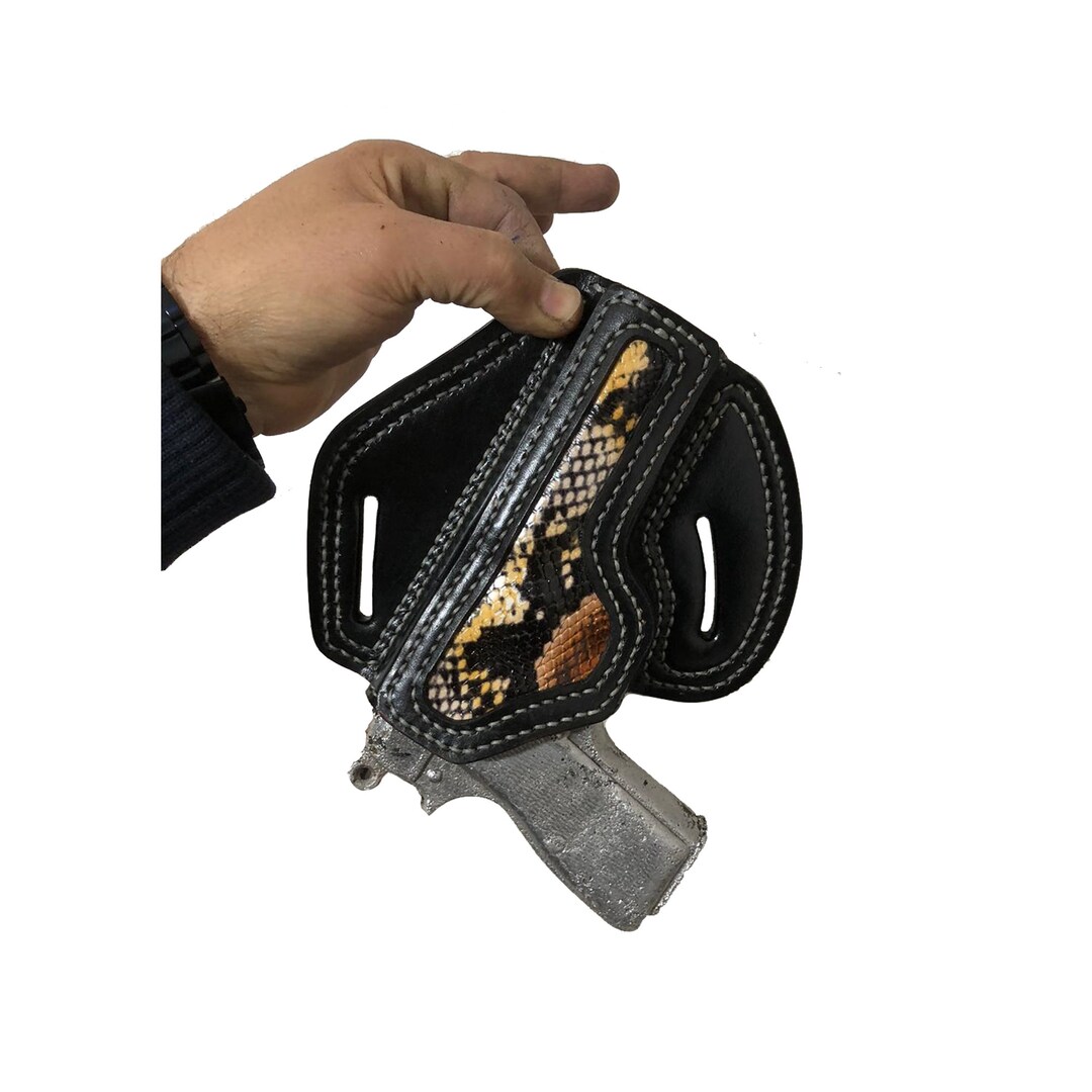 For Browning Hi Power OWB Snakeskin Print Handmade Leather Gun Holster