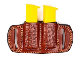 For Smith & Wesson Bodyguard 2.0 Carry Comp 380 Auto Double Mag Pouch Basket Weave Design Owb Handmade Full Grain Leather