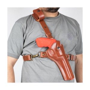 For Ruger GP100 6 inch Barrel Revolver Genuine Leather Chest Holster