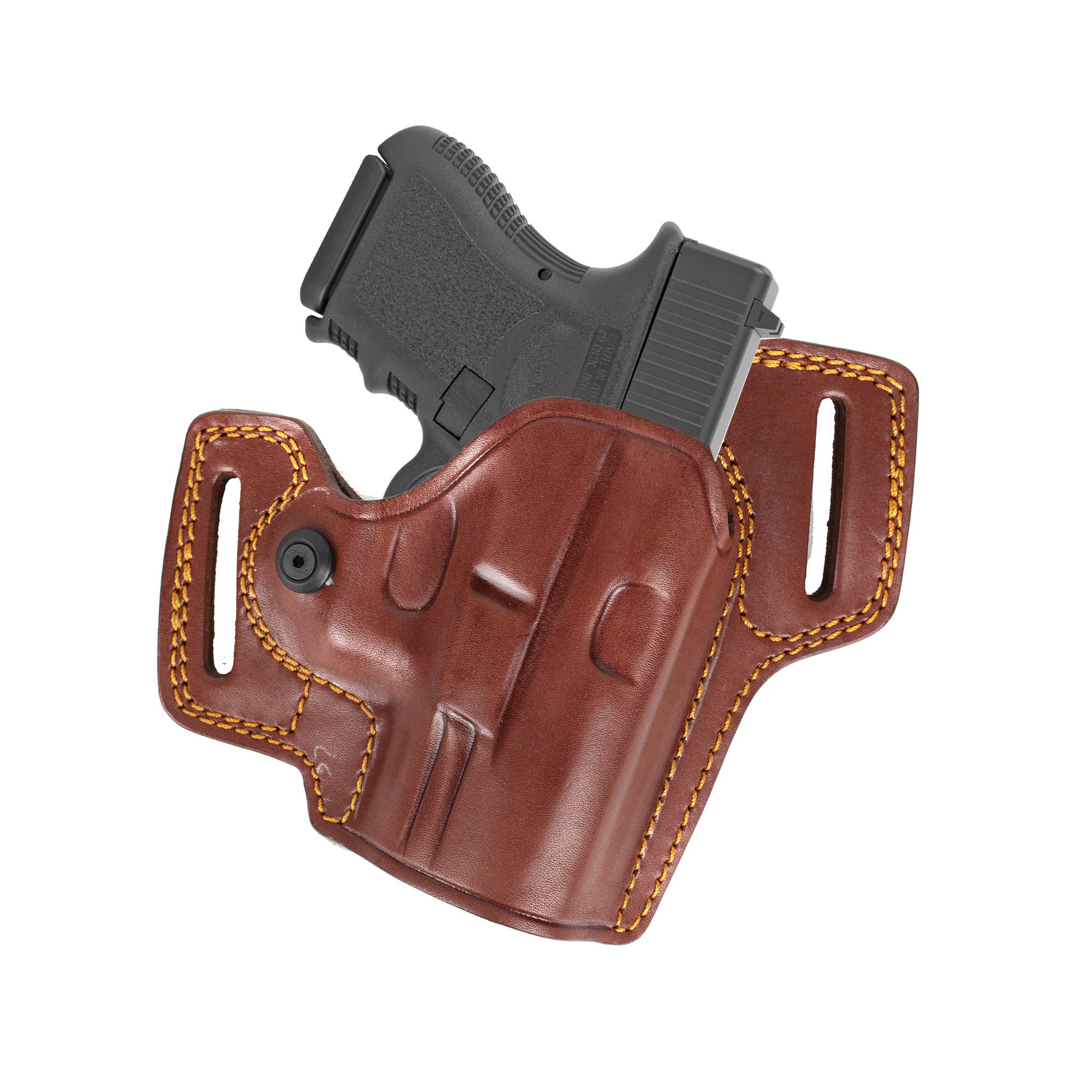 OWB Leather Holster For Glock 26 & 27 - Combat Master Design, 3-3.5mm Genuine Calfskin, 1.8" Belt Loops, Right-Hand Carry