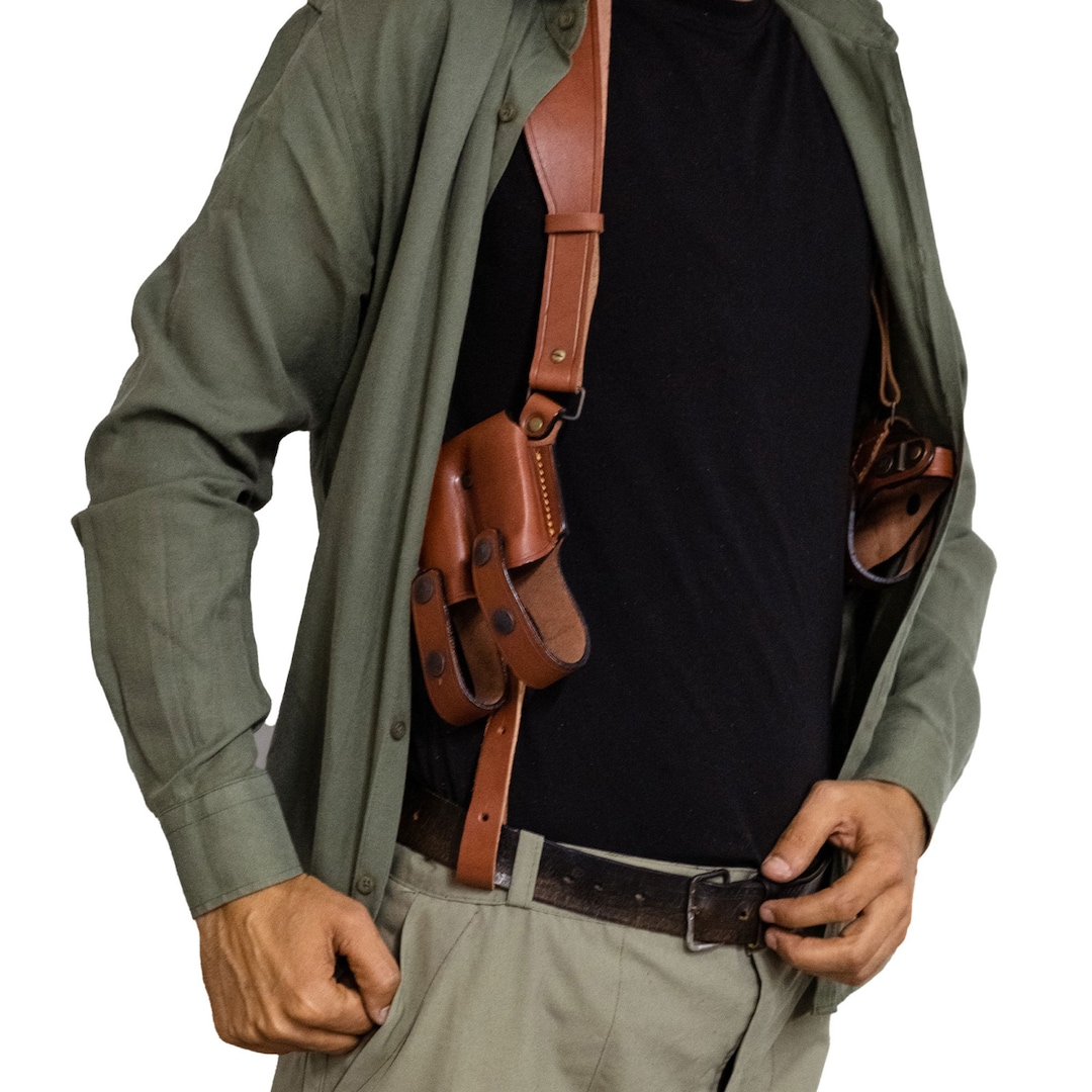 Colt 1911 Leather Shoulder Gun Holster System W Mag Pouch and Tie Downs