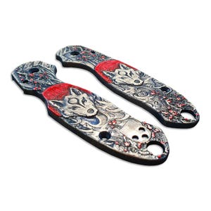 Japanese Wolf And Sakura - Spyderco Para 3 Knife Scales