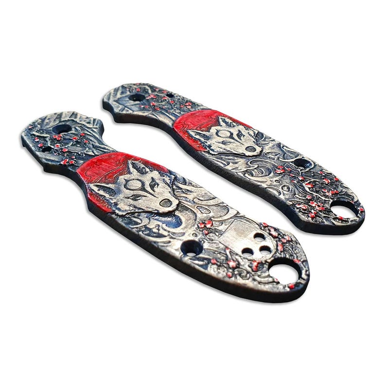 Japanese Wolf And Sakura - Spyderco Para 3 Knife Scales