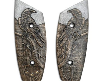 Cachas de arce para Benchmade Mini Barrage 586 - Moon Raven / pintadas a mano